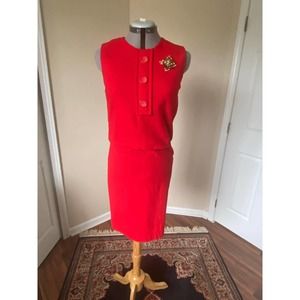 Vintage wool dress, red Sleeveless Dress, Mod Dress, Red Sheath Dress, retro 60s